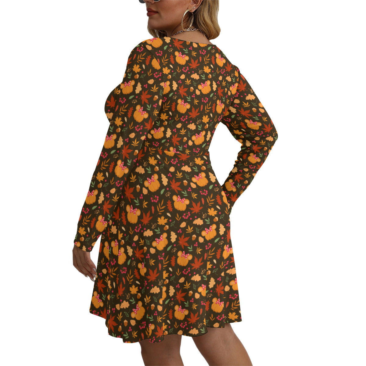 Fall Pumpkins Plus Size Women's V-neck Long Sleeve Dress