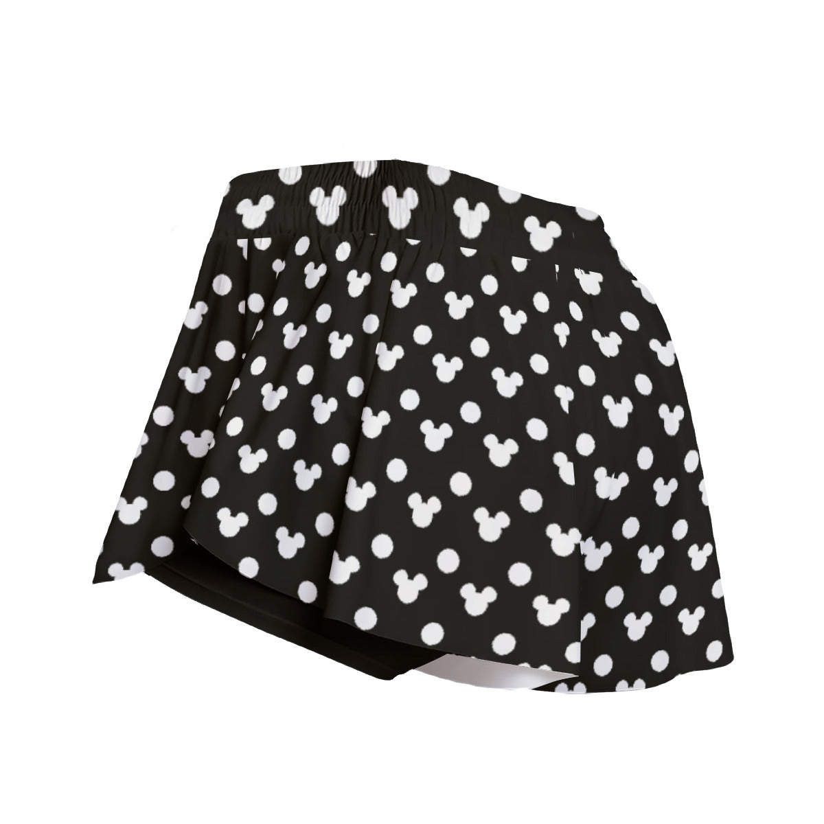 Black With White Mickey Polka Dots Women's Sport Skorts With Pocket