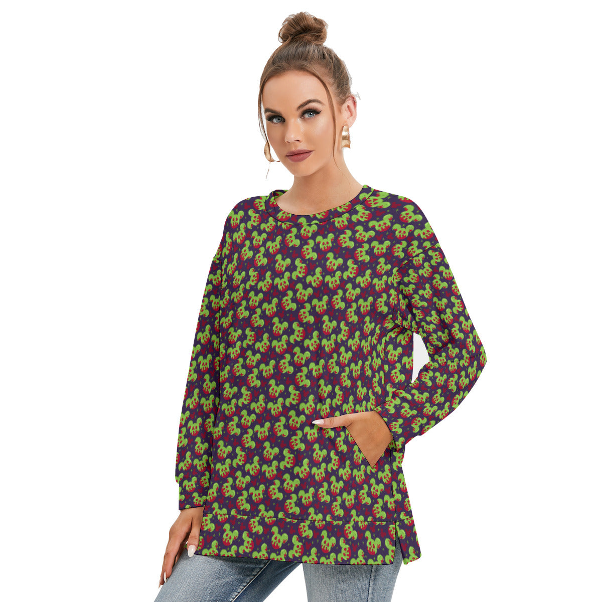 Magical Evil Apple Women's Side Split O-neck Sweatshirt With Pockets