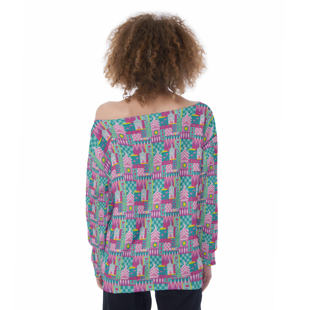 Small World Oversized Women's Off-Shoulder Sweatshirt