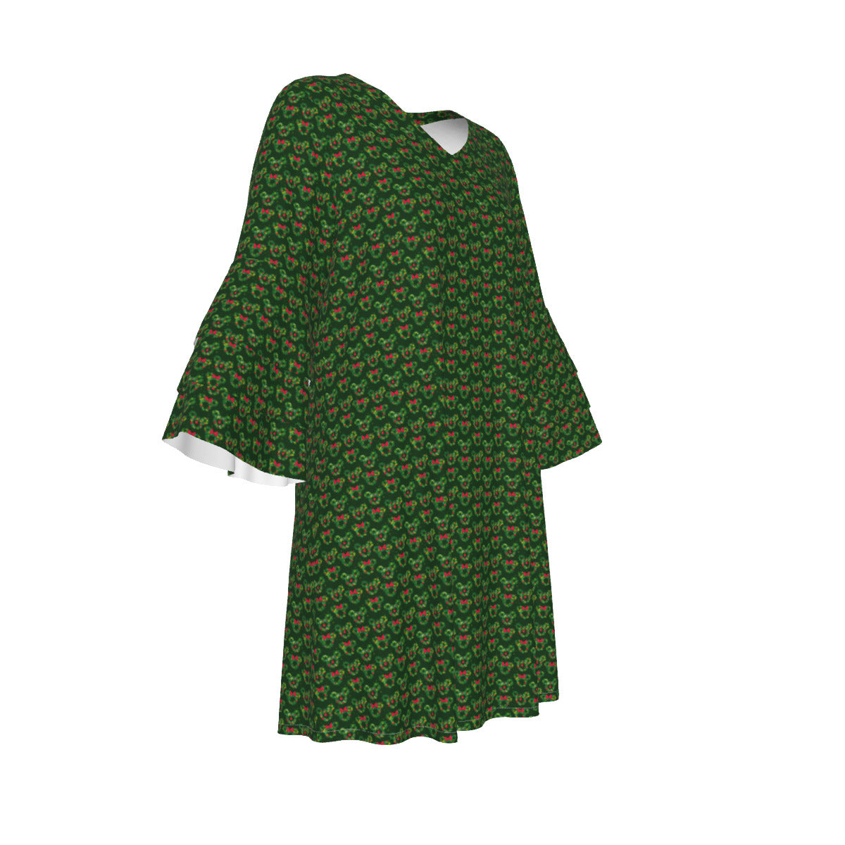 Christmas Wreaths Women's Stacked Ruffle Sleeve Dress