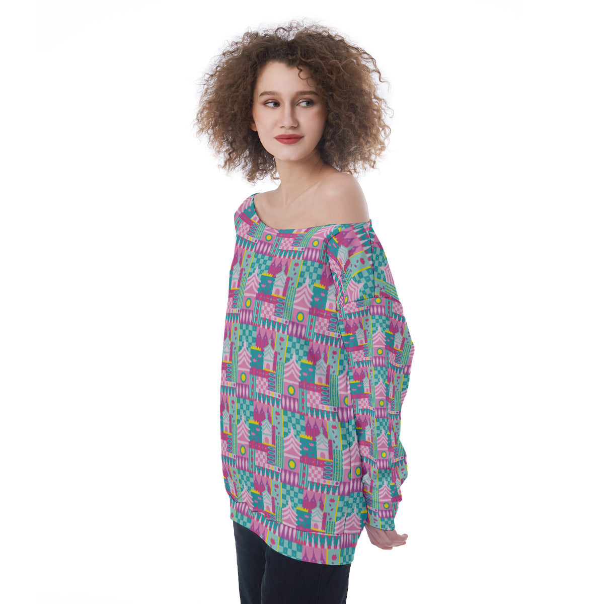 Small World Oversized Women's Off-Shoulder Sweatshirt