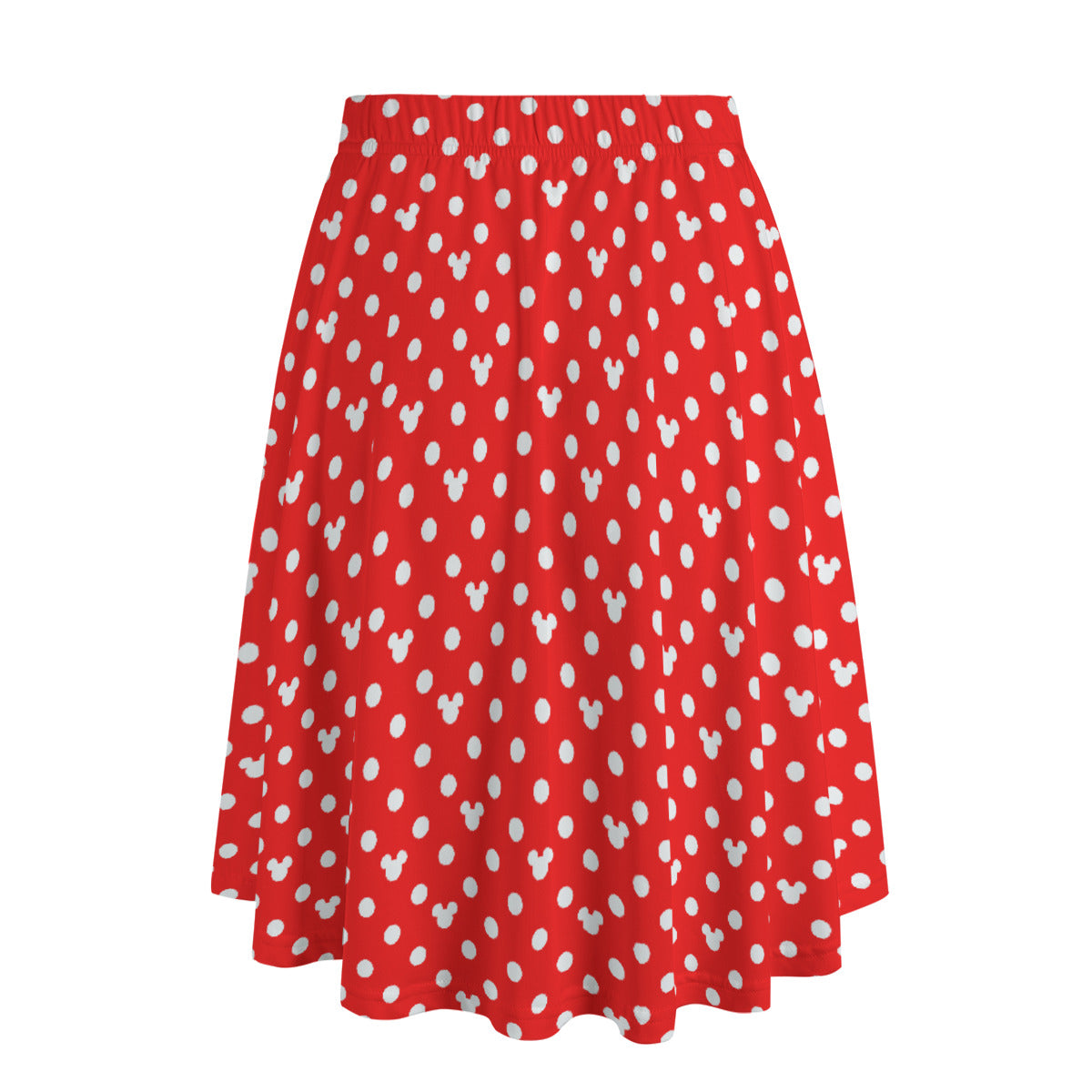 Red With White Mickey Polka Dots Women's Long Maxi Skirt With Pockets