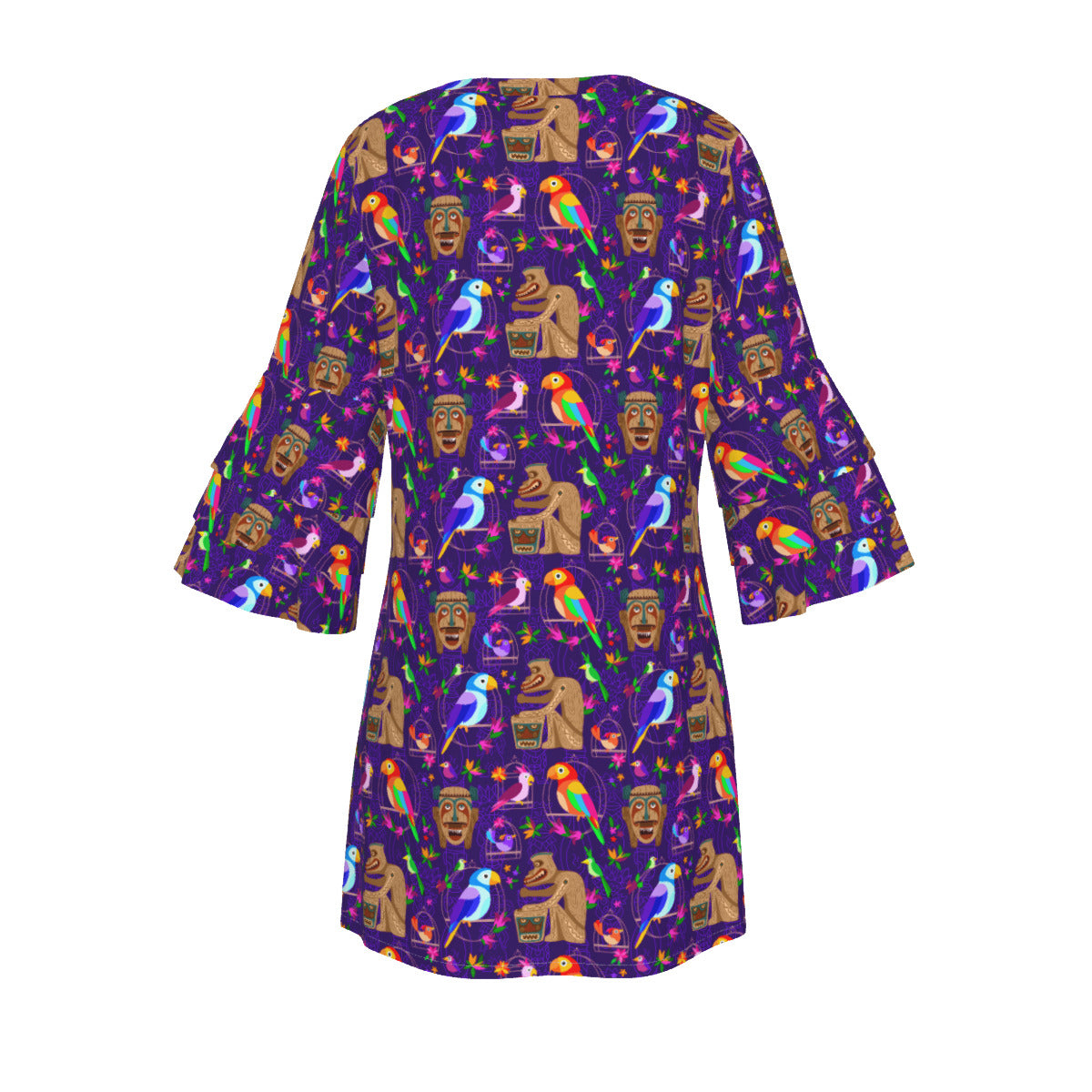 Tiki Plays The Drums Women's Stacked Ruffle Sleeve Dress