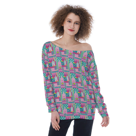 Small World Oversized Women's Off-Shoulder Sweatshirt