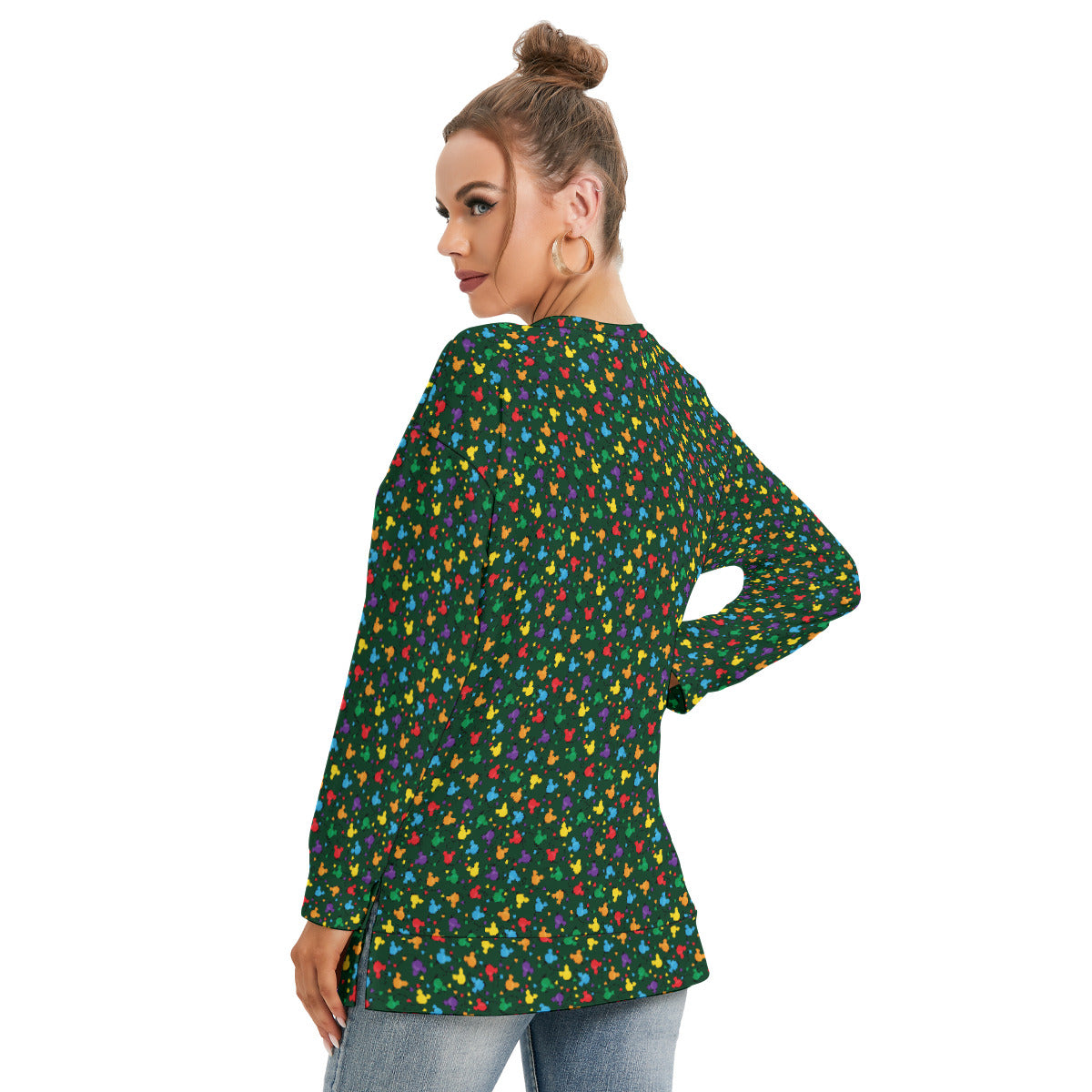 Christmas Lights Women's Side Split O-neck Sweatshirt With Pockets