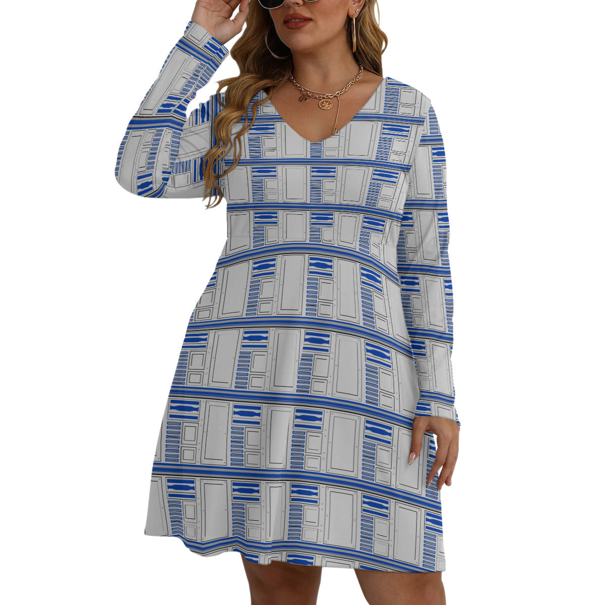 R2-D2 Plus Size Women's V-neck Long Sleeve Dress