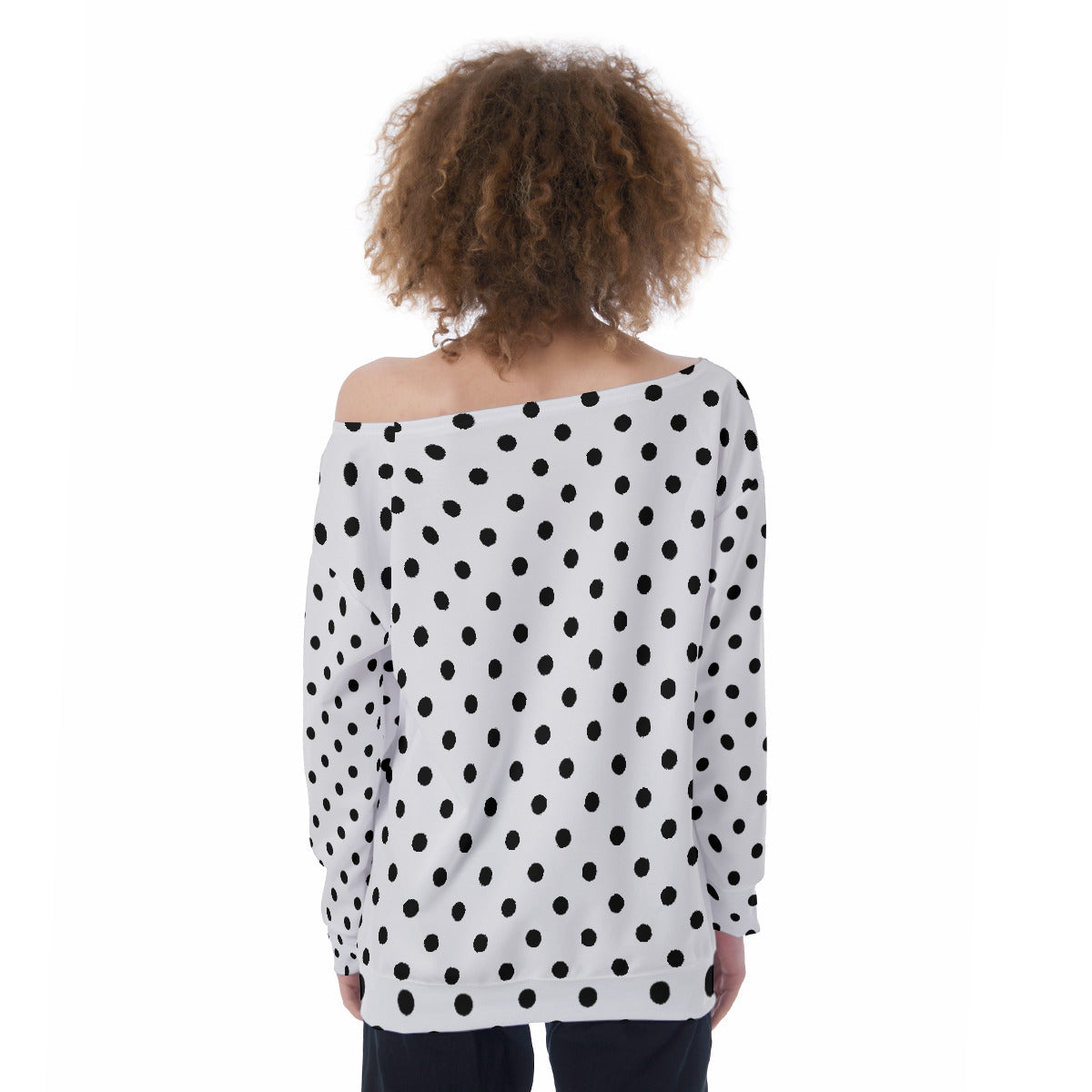 White With Black Polka Dots Oversized Women's Off-Shoulder Sweatshirt