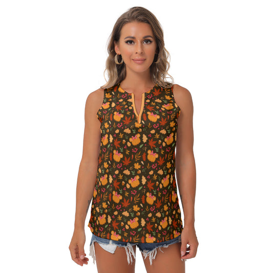 Fall Pumpkins Women's Sleeveless V-Neck Top
