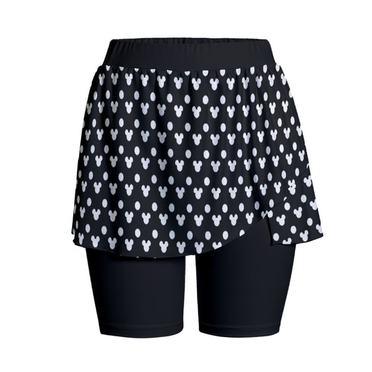 Black With White Mickey Polka Dots Women's Sports Skorts