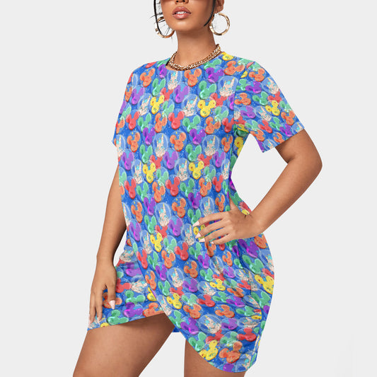 Balloon Collector Women’s Plus Size Stacked Hem Dress With Short Sleeve