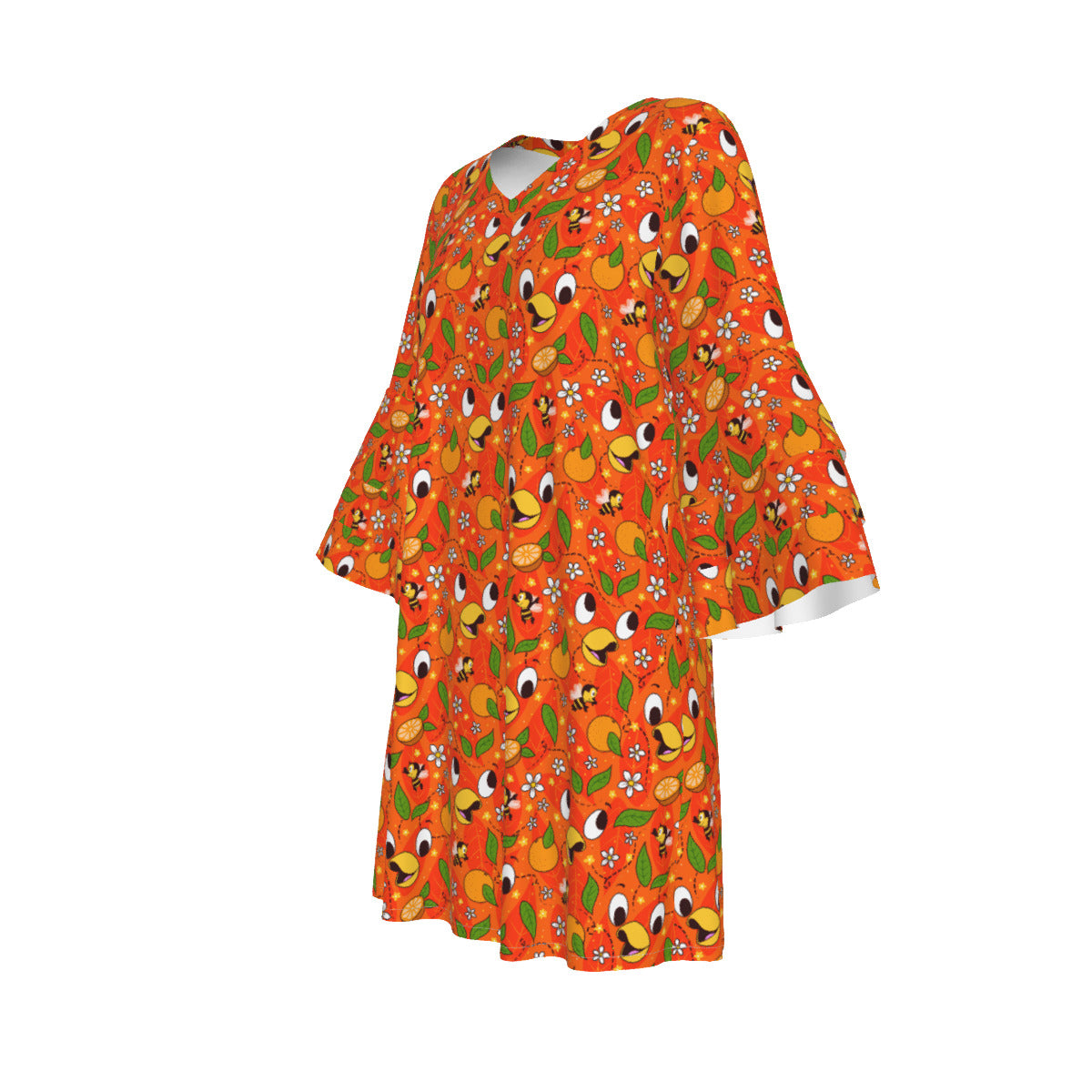 Orange Bird Women's Stacked Ruffle Sleeve Dress