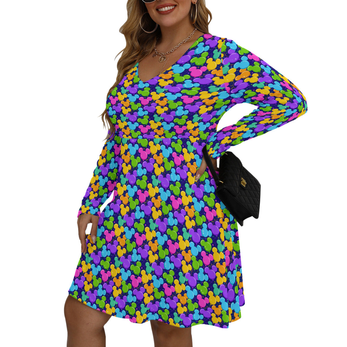 Park Balloons Plus Size Women's V-neck Long Sleeve Dress