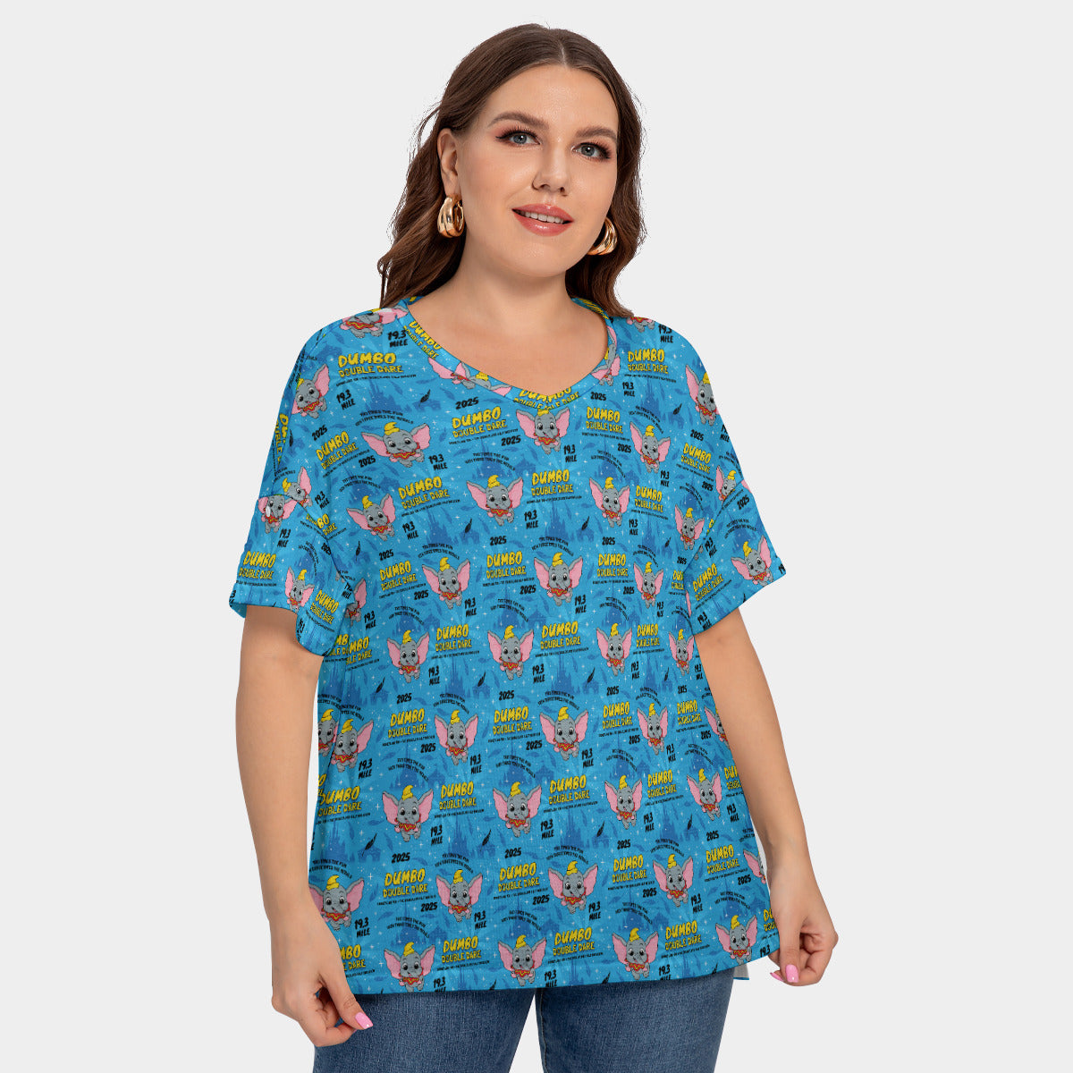 Disneyland Dumbo Double Dare Women's Plus Size Short Sleeve T-shirt With Sleeve Loops