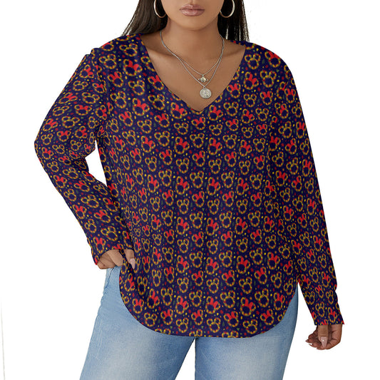 Fall Leaves Women's Plus Size V-Neck T-Shirt With Curved Hem