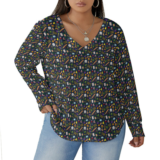 Food & Wine Women's Plus Size V-Neck T-Shirt With Curved Hem