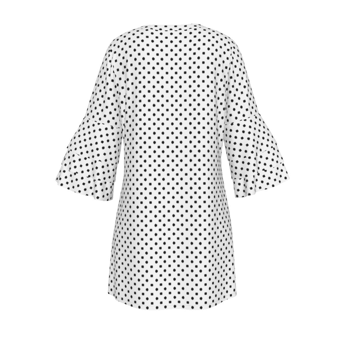 White With Black Polka Dots Women's Stacked Ruffle Sleeve Dress