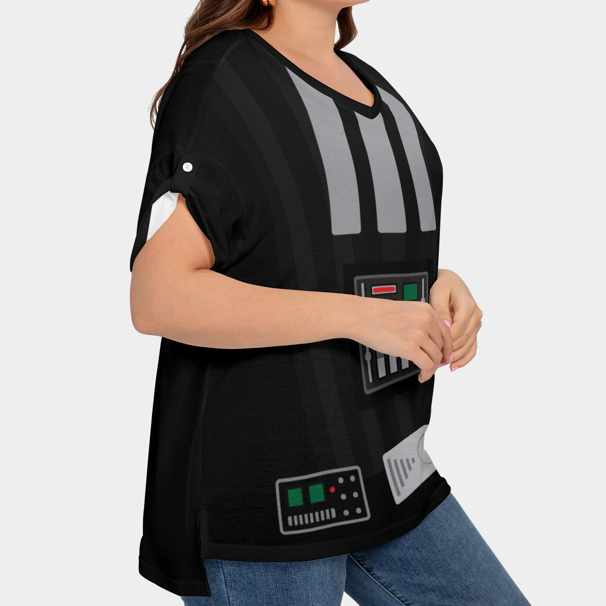 Star Wars Darth Vader Women's Plus Size Short Sleeve T-shirt With Sleeve Loops