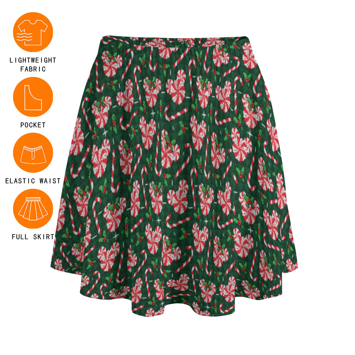 Christmas Peppermint Women's Skirt With Pockets