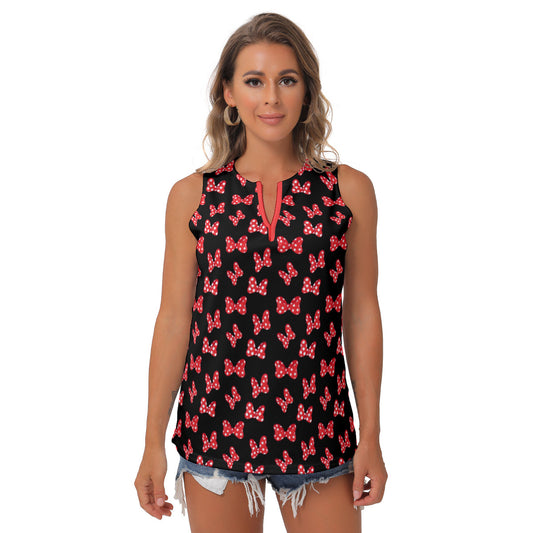 Polka Dot Bows Women's Sleeveless V-Neck Top