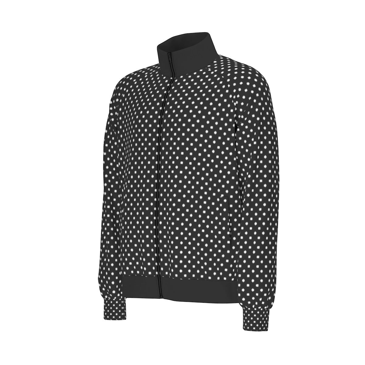 Black With White Polka Dots Unisex Stand Collar Jacket