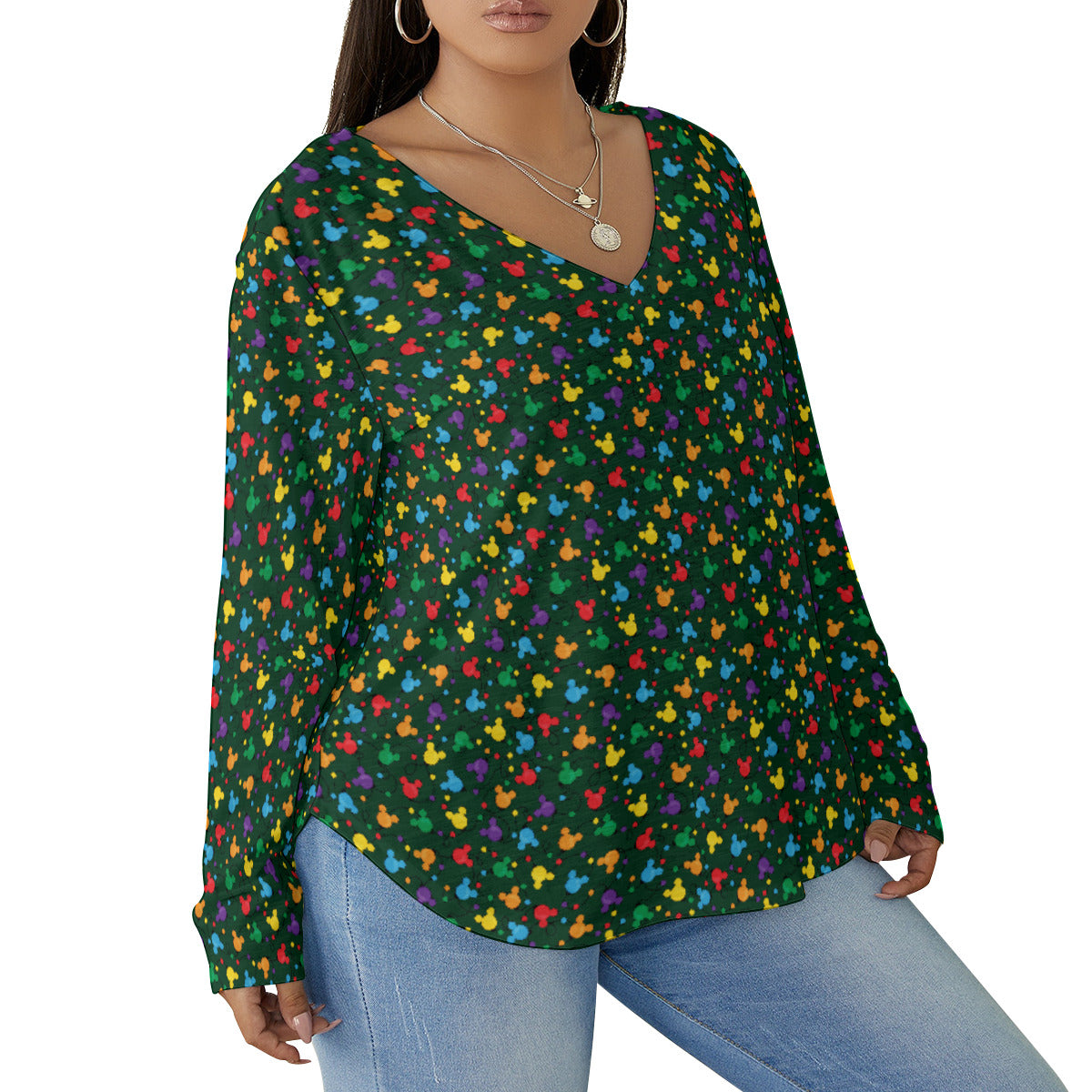 Christmas Lights Women's Plus Size V-Neck T-Shirt With Curved Hem