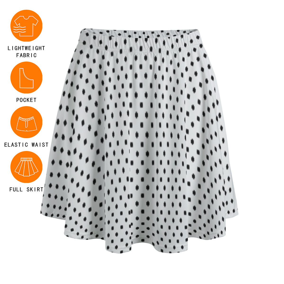 White With Black Polka Dots Women's Skirt With Pockets