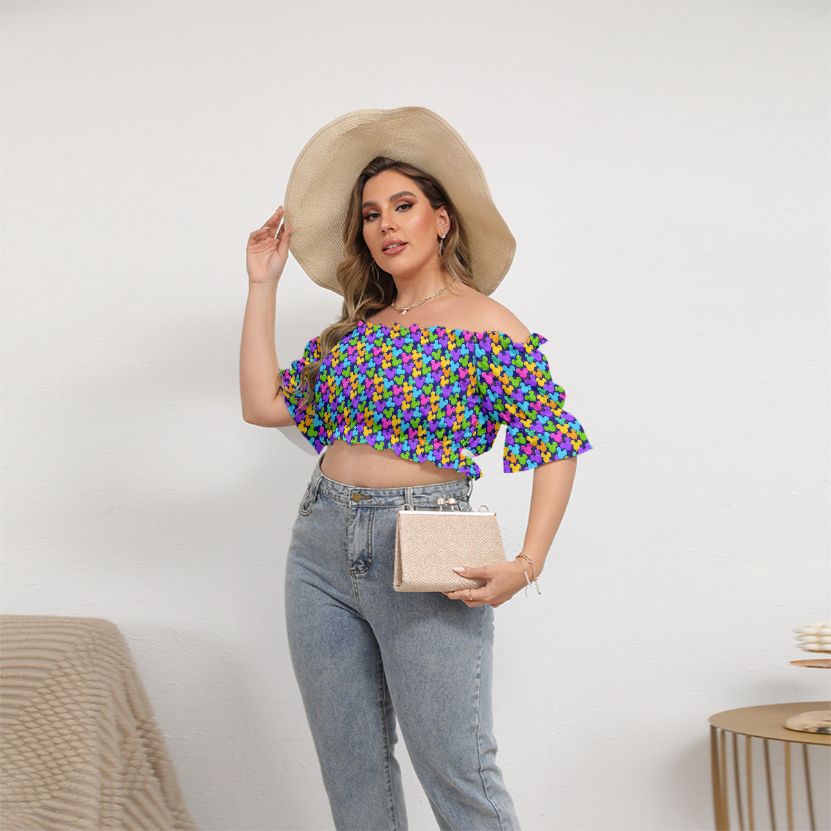 Park Balloons Women's Off-Shoulder Cropped Top With Short Puff Sleeve
