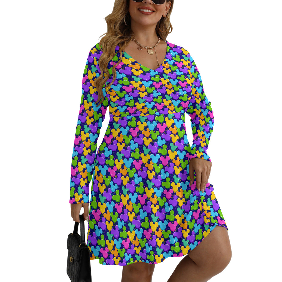 Park Balloons Plus Size Women's V-neck Long Sleeve Dress