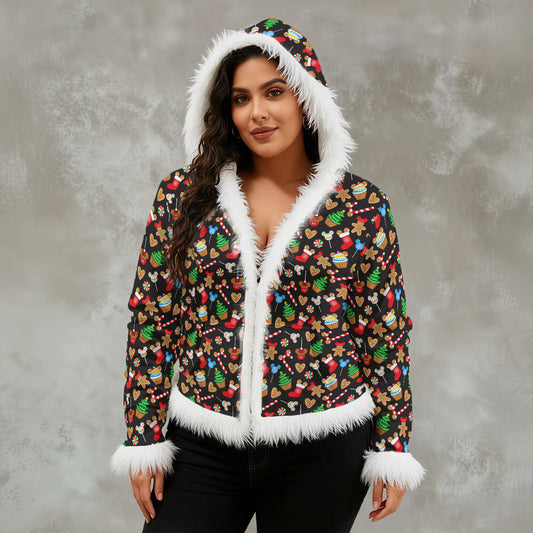 Christmas Snacks Women's Faux Fur Trim Hooded Jacket