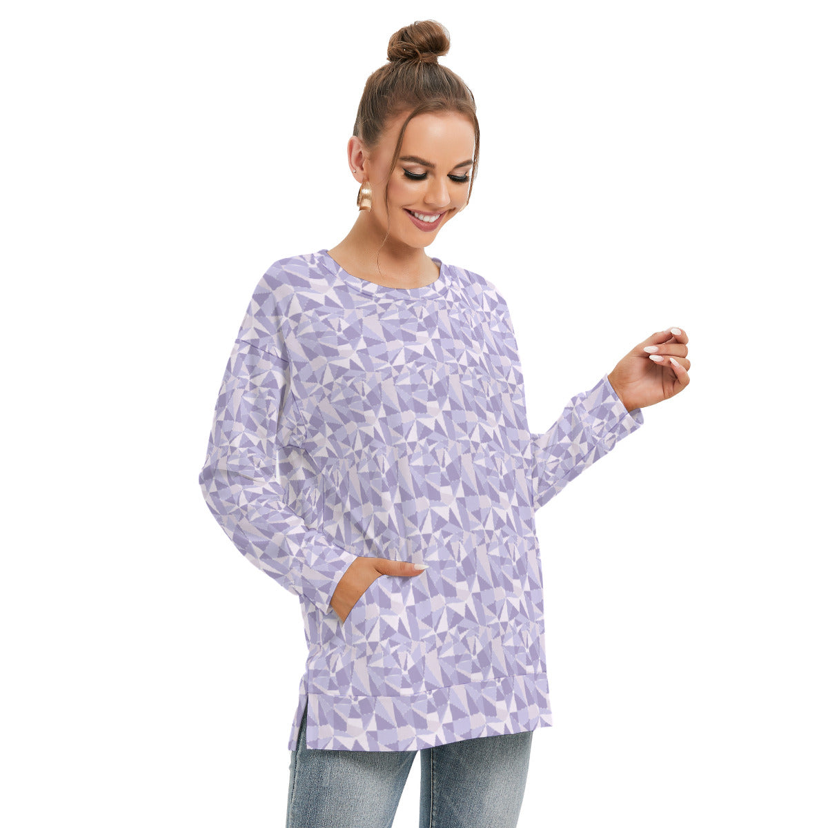 Purple Wall Women's Side Split O-neck Sweatshirt With Pockets