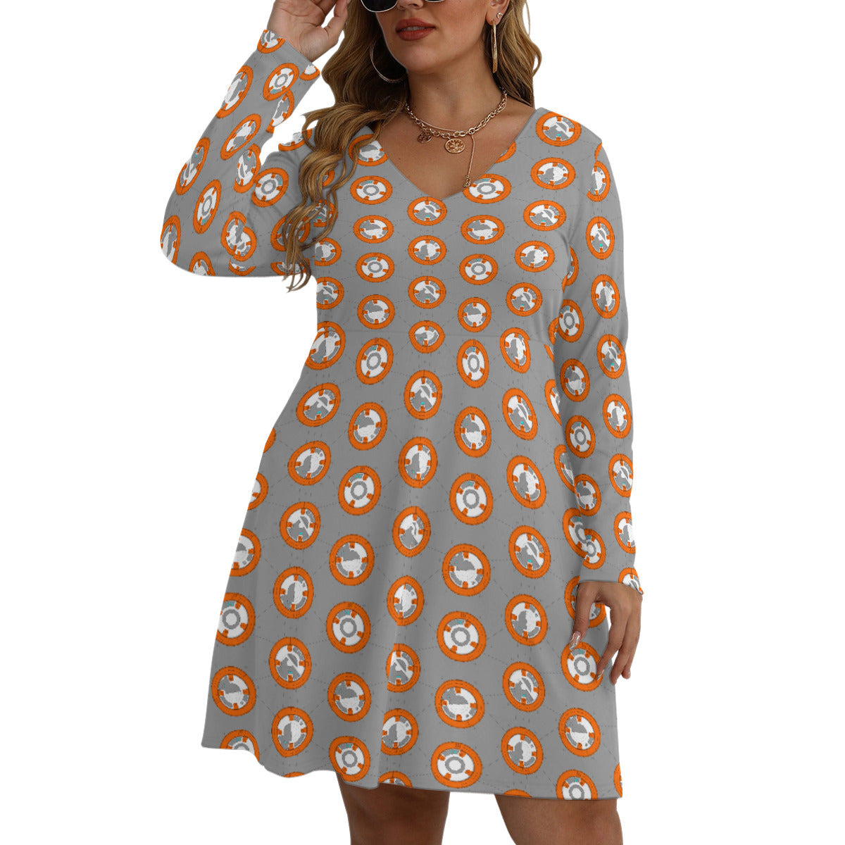 BB-8 Plus Size Women's V-neck Long Sleeve Dress