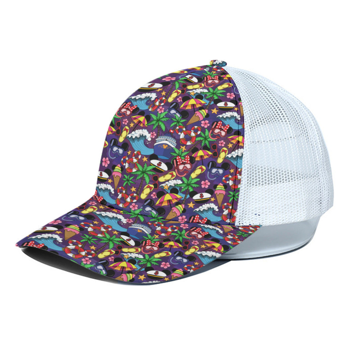 Mickey And Minnie Cruise Unisex Trucker Hat With White Half Mesh