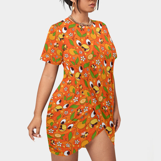 Orange Bird Women’s Plus Size Stacked Hem Dress With Short Sleeve