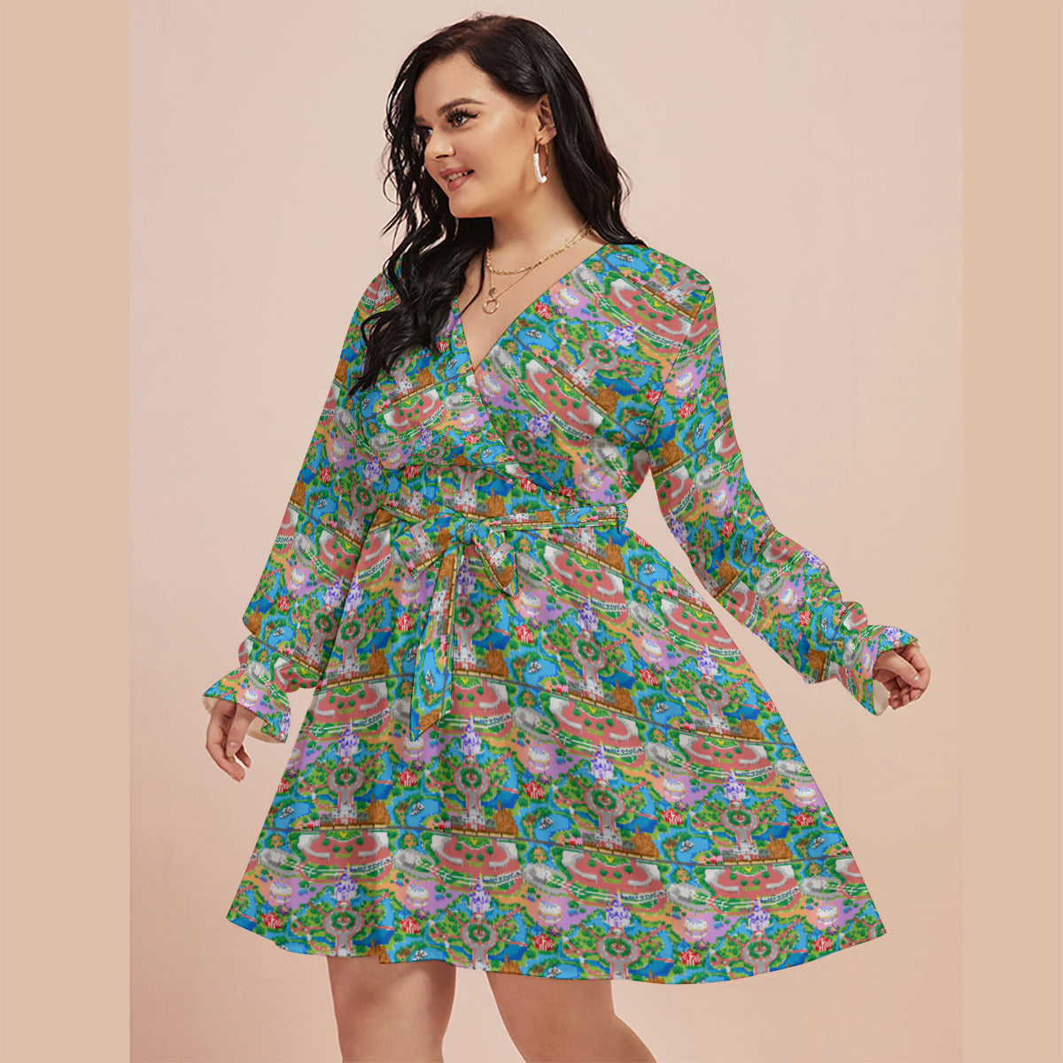 Park Map Women's Plus Size V-neck Dress With Waistband