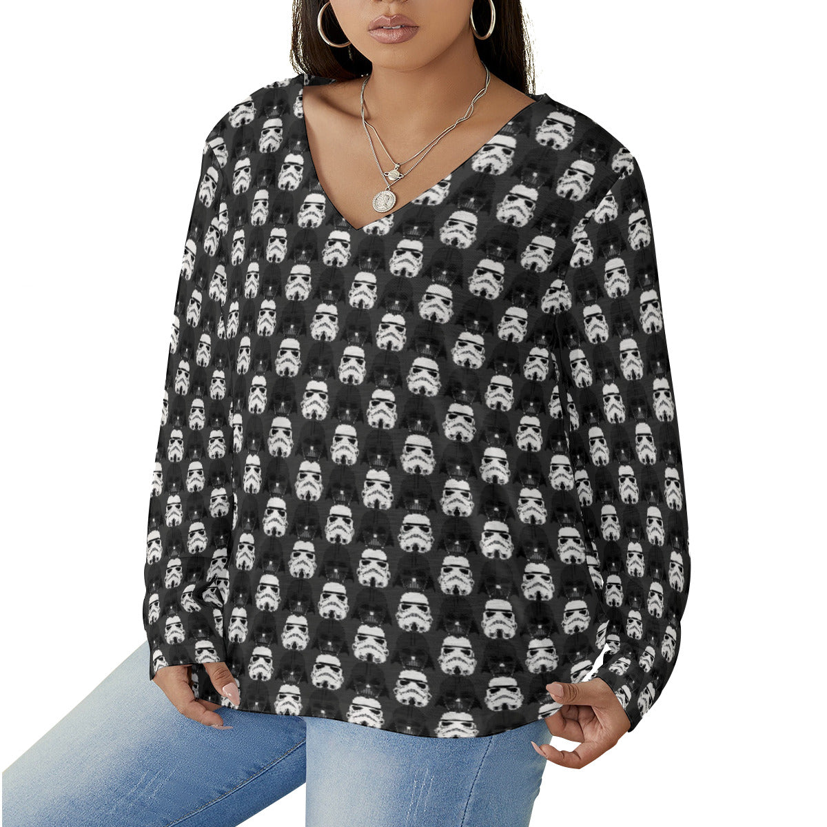 Star Wars Dark Side Women's Plus Size V-Neck T-Shirt With Curved Hem