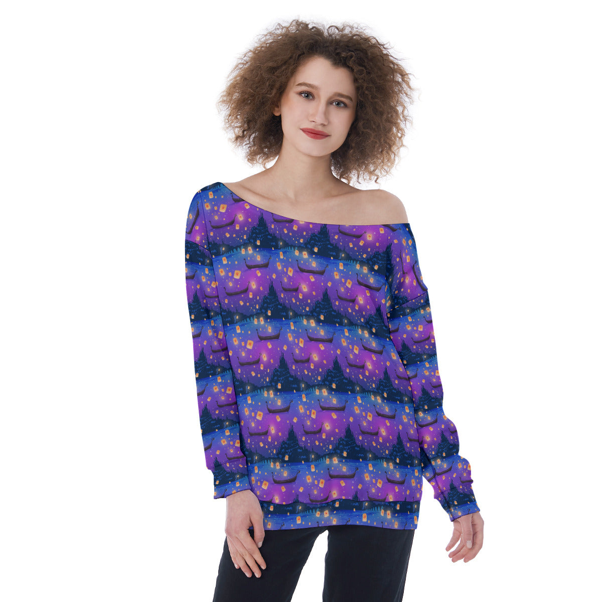 Floating Lanterns Oversized Women's Off-Shoulder Sweatshirt