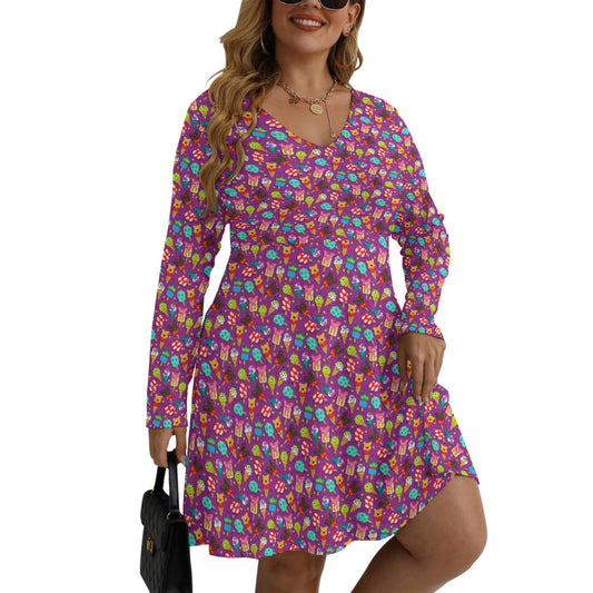 Ice Cream Plus Size Women's V-neck Long Sleeve Dress