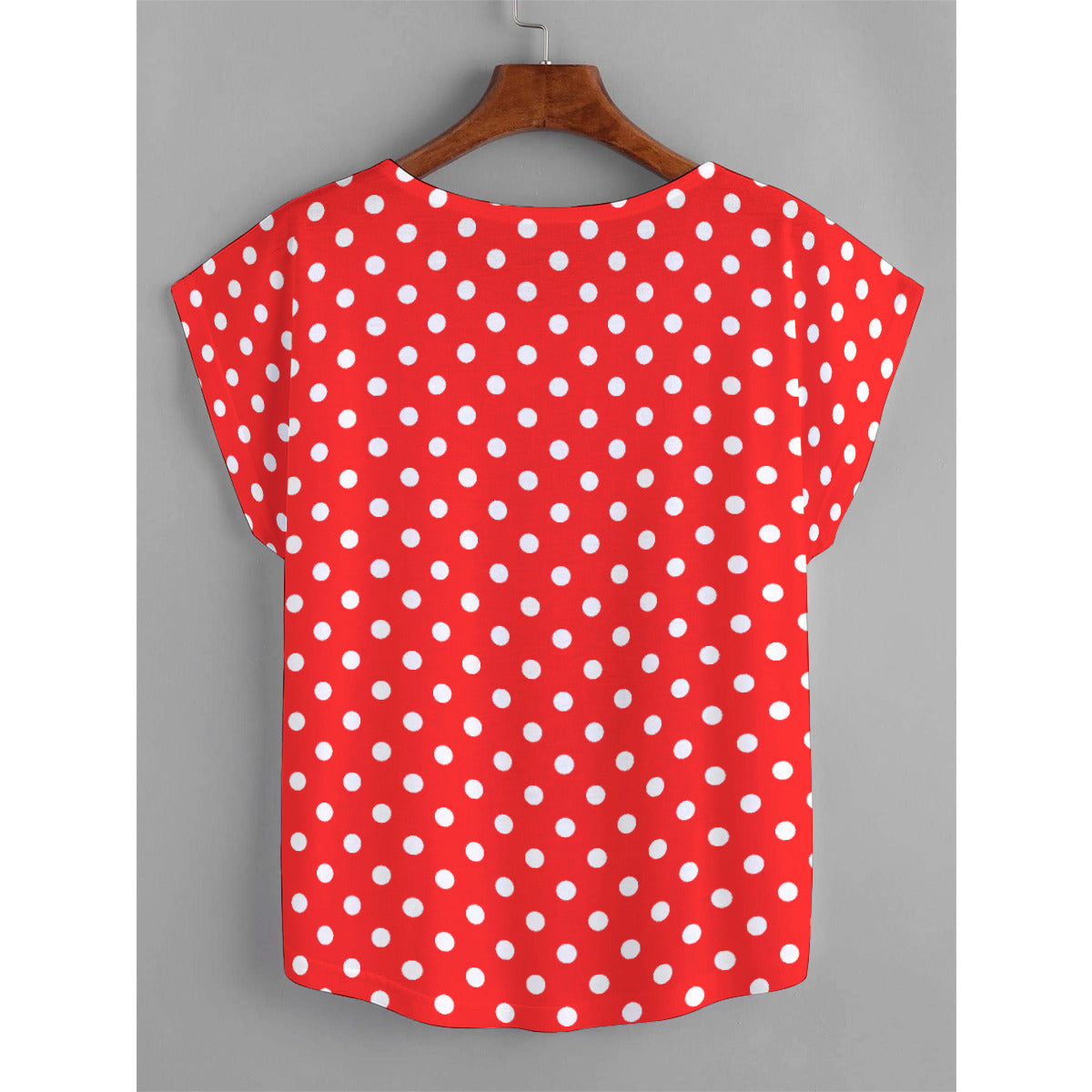 Red With White Polka Dots Plus Size Women's Curved Hem T-shirt