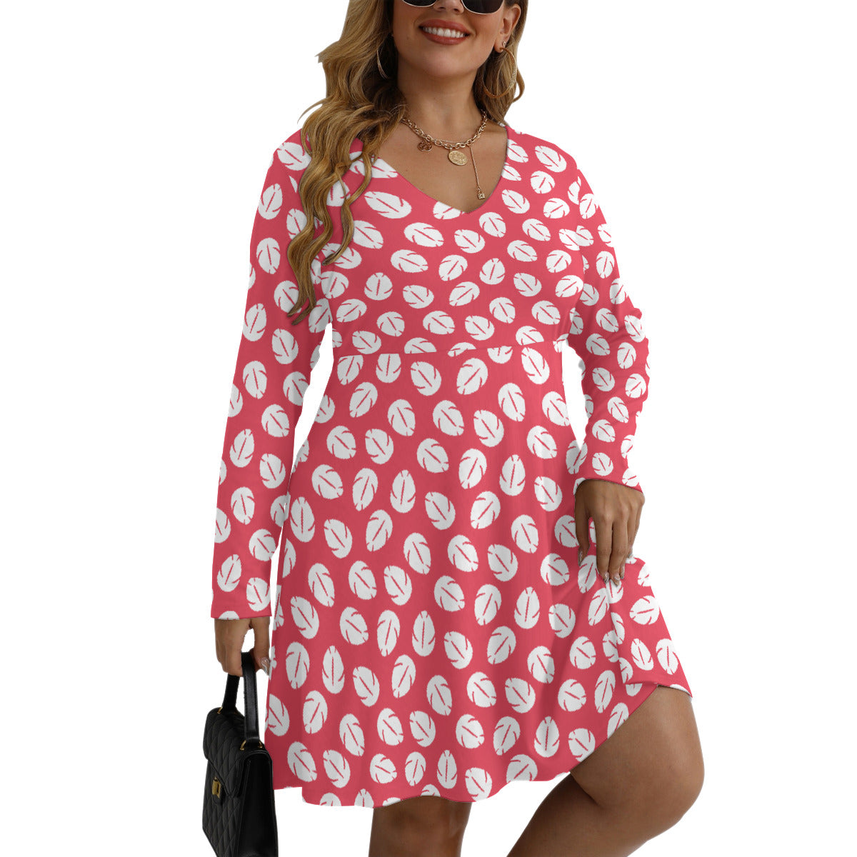 Lilo's Dress Plus Size Women's V-neck Long Sleeve Dress