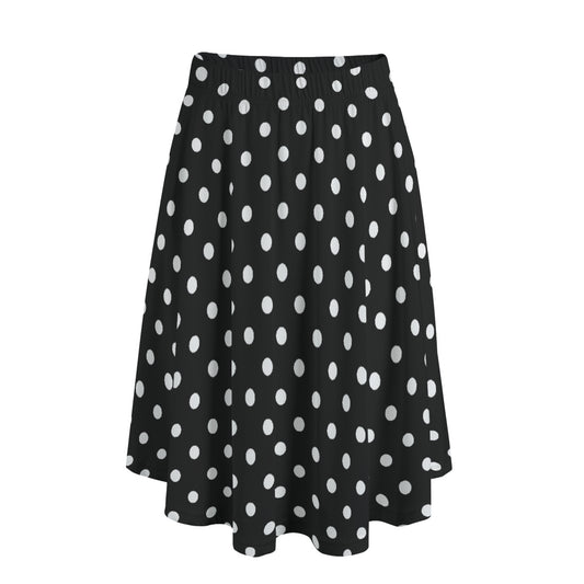 Black With White Polka Dots Women's Long Maxi Skirt With Pockets