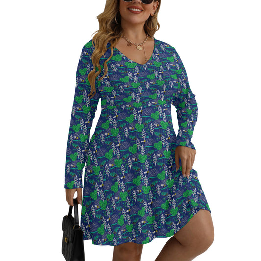 Living With The Land Plus Size Women's V-neck Long Sleeve Dress