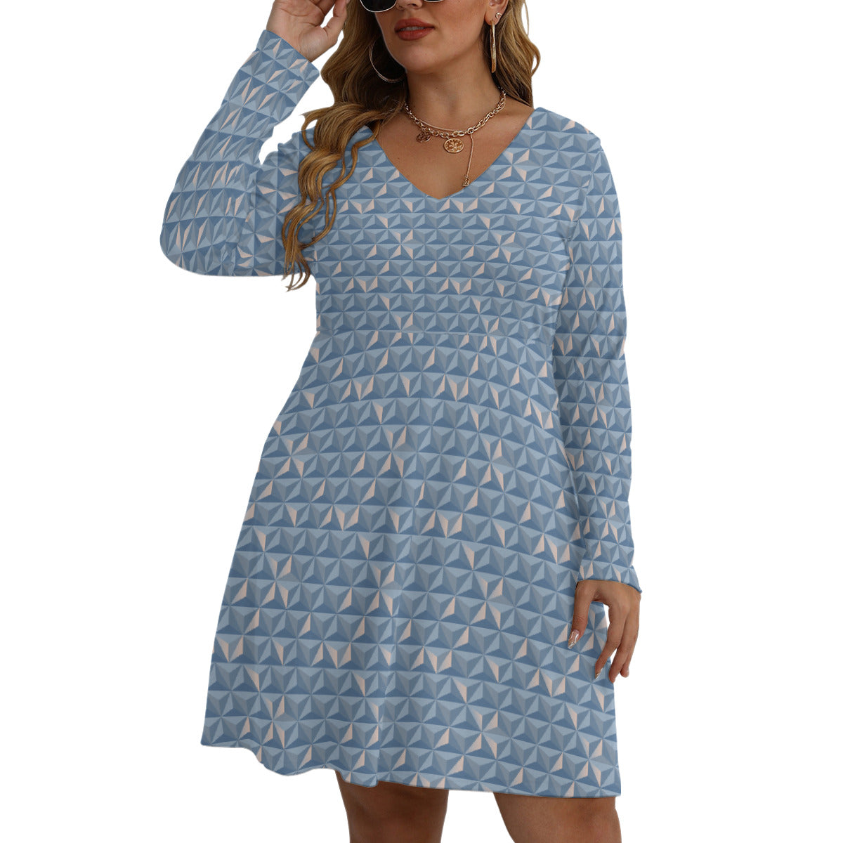 World Traveler Plus Size Women's V-neck Long Sleeve Dress