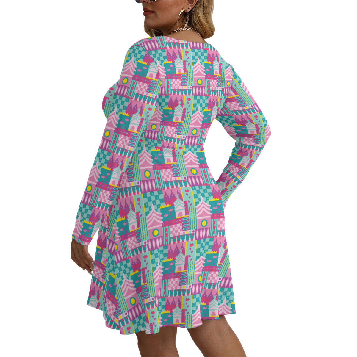 Small World Plus Size Women's V-neck Long Sleeve Dress