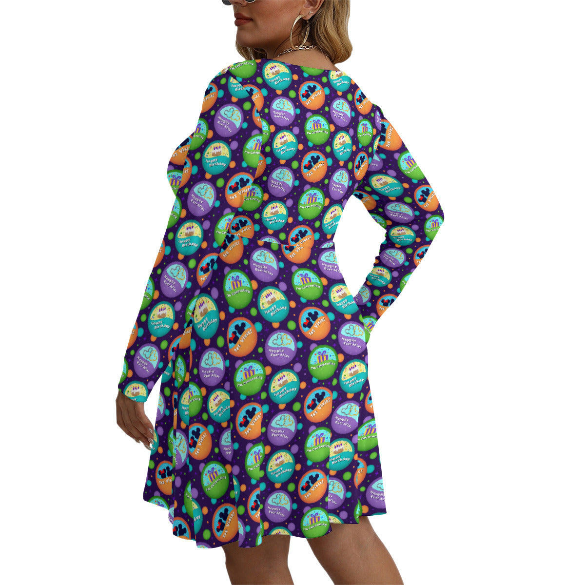 Button Collector Plus Size Women's V-neck Long Sleeve Dress