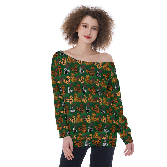 Animal Prints Oversized Women's Off-Shoulder Sweatshirt