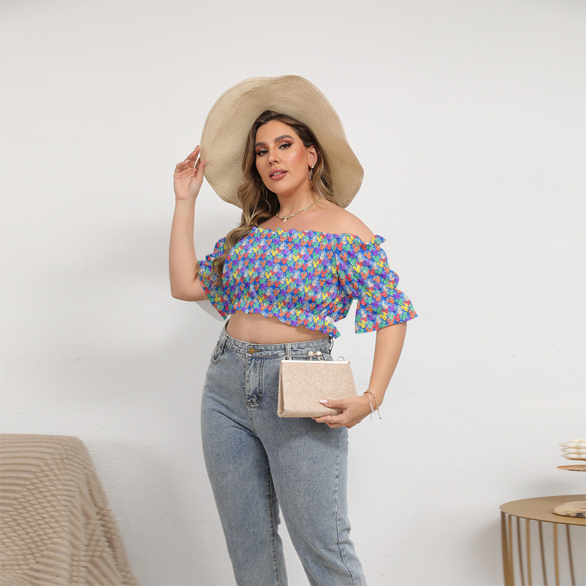 Balloon Collector Women's Off-Shoulder Cropped Top With Short Puff Sleeve