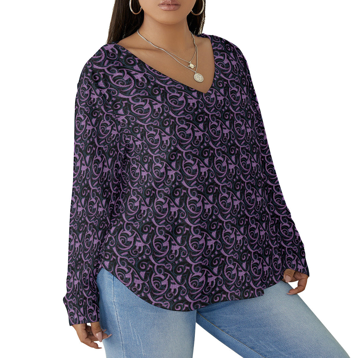 Ursula Tentacles Women's Plus Size V-Neck T-Shirt With Curved Hem