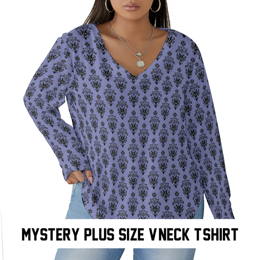 Mystery Women's Plus Size V-Neck T-Shirt With Curved Hem - Ambrie