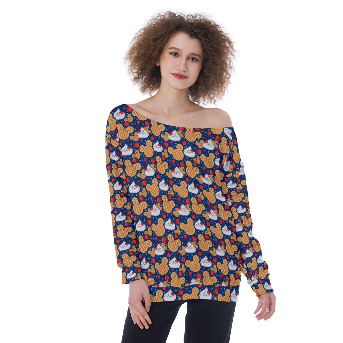 Waffles Oversized Women's Off-Shoulder Sweatshirt
